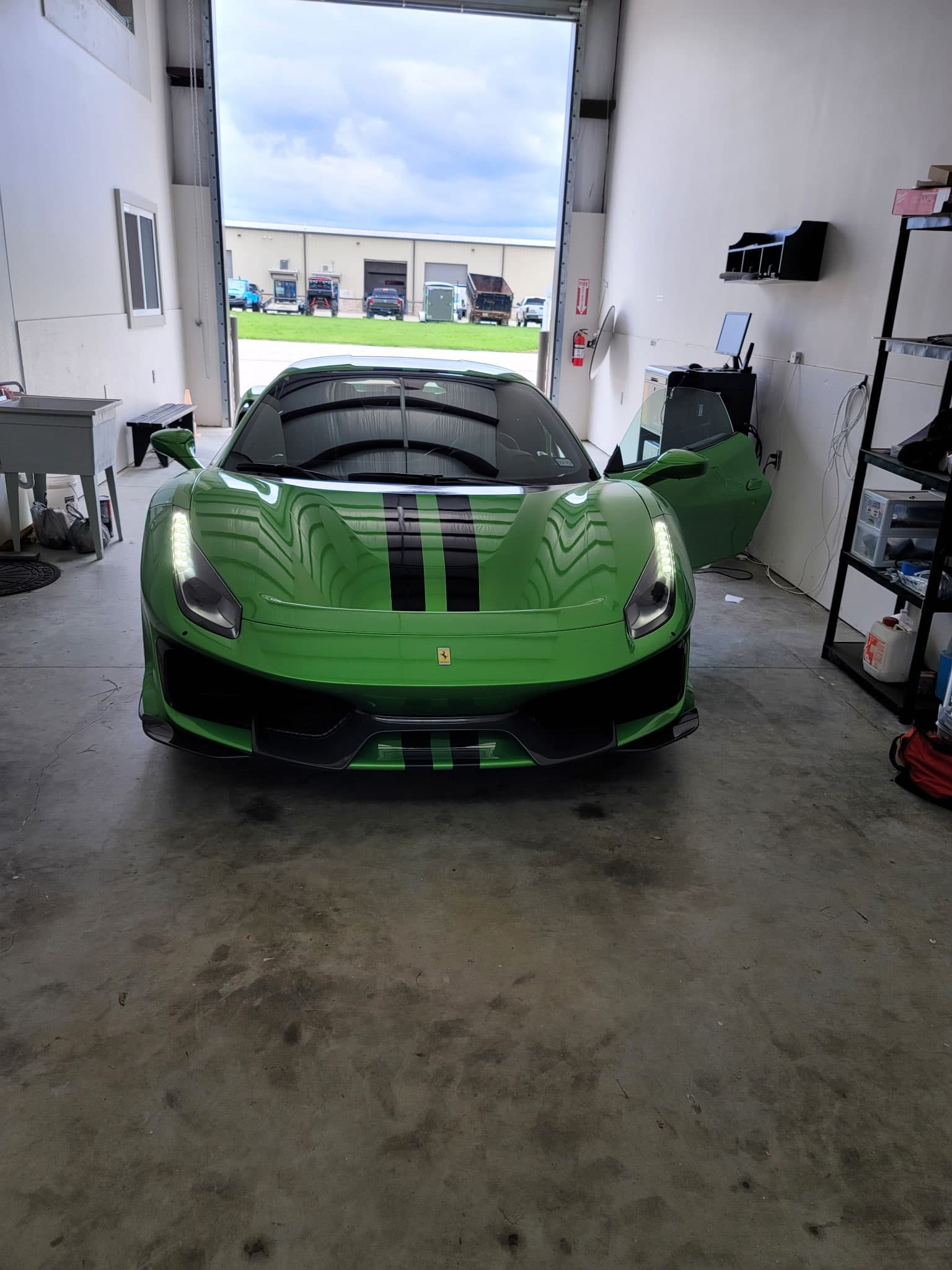 Ferrari 488 Pista in the TVI inspection bay in Cypress, TX